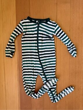 Kickee pants Striped Green and White One-Piece footie Pajamas